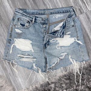 American Eagle Outfitters Ripped Jean Shorts - Blue